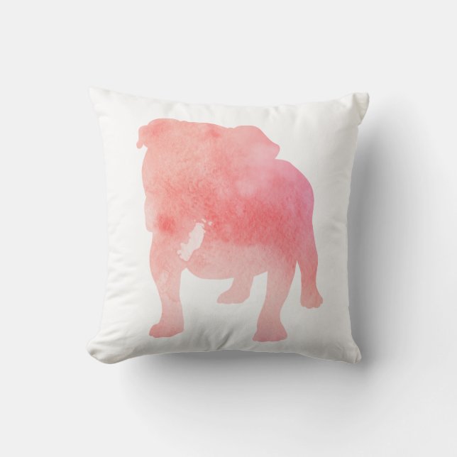 Pink English Bulldog Dog Art Throw Pillow (Front)