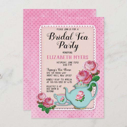 Pink English Cottage Style Bridal Tea Party Shower Invitation