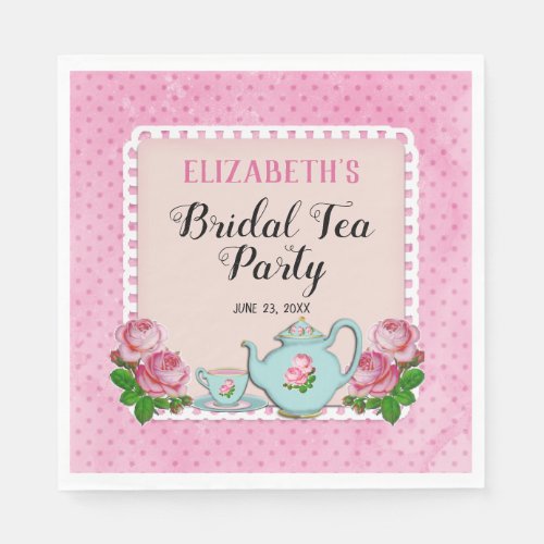 Pink English Cottage Style Bridal Tea Party Shower Paper Napkins