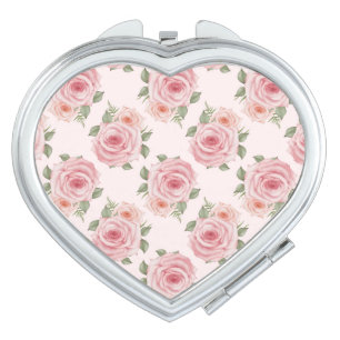 Pink English rose cottage floral vintage pattern Compact Mirror