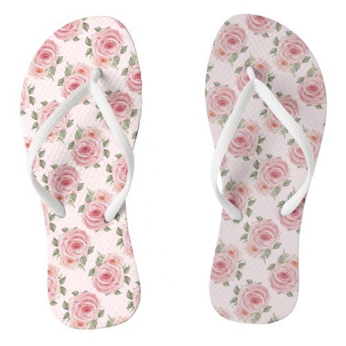 Pink English rose cottage floral vintage pattern Flip Flops