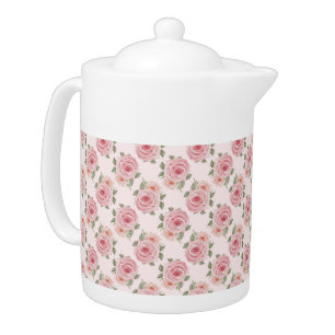 Pink English rose cottage floral vintage pattern Teapot