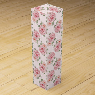 Pink English rose cottage floral vintage pattern Wine Box