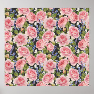 Pink English Rose: Dark Watercolor Poster