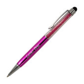 Pink Engraved Ballpoint Pen w/Crystals & Stylus (3/4)