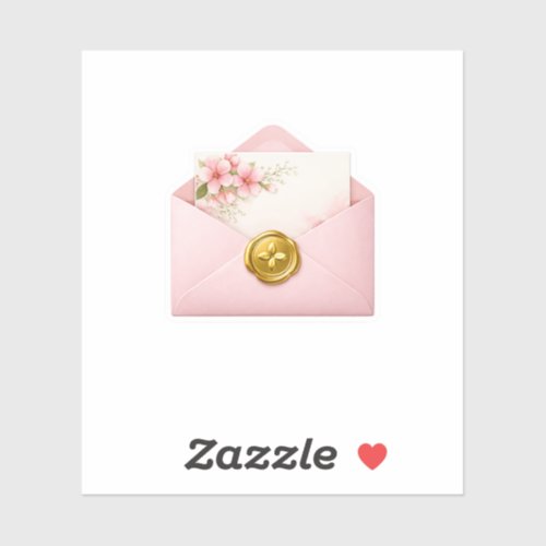 Pink Envelope Cherry Blossom Letter Gold Wax Seal Sticker