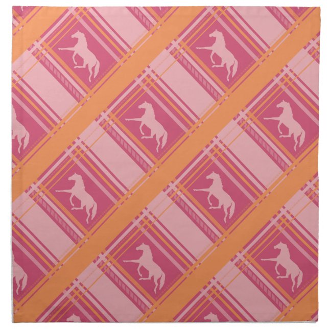 Pink Equestrian Plaid Pony Pattern Cloth Napkin (Front)