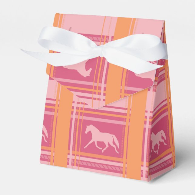 Pink Equestrian Plaid Pony Pattern Favor Boxes (Front Side)