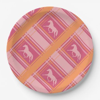 Pink Equestrian Plaid Pony Pattern Paper Plates by PaintingPony at Zazzle