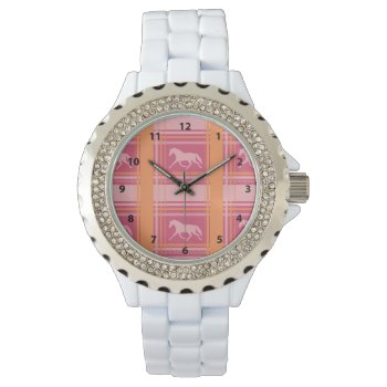 Pink Equestrian Plaid Pony Pattern Watch by PaintingPony at Zazzle