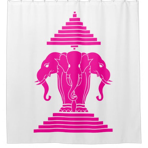 Pink Erawan Three Headed Elephant Lao  Laos Flag Shower Curtain