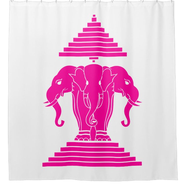 Pink Erawan Three Headed Elephant Lao / Laos Flag Shower Curtain (Front)