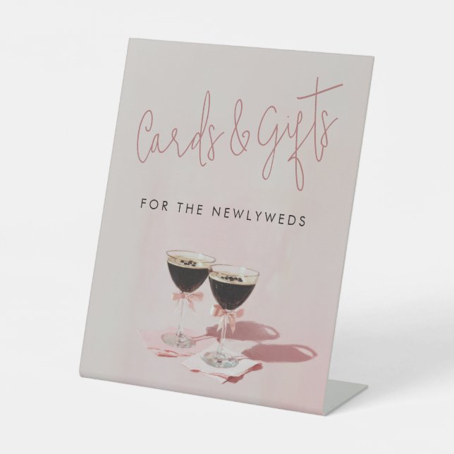 Pink Espresso Martini Bridal Shower Gifts Cards Pedestal Sign (Front)