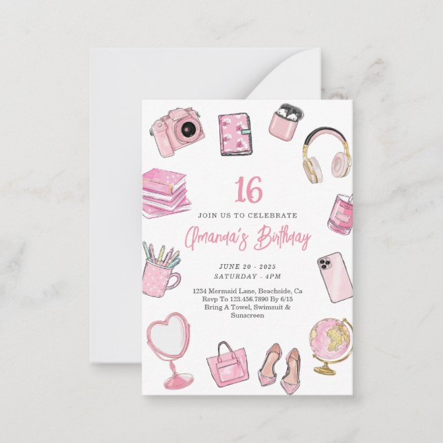 Pink Esthetic, Pink Teen Girl Birthday Invitation (Front)