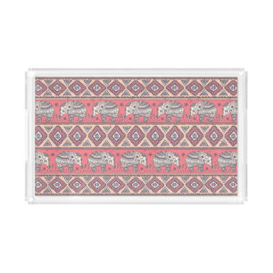 Pink Ethnic Elephant Pattern Acrylic Tray