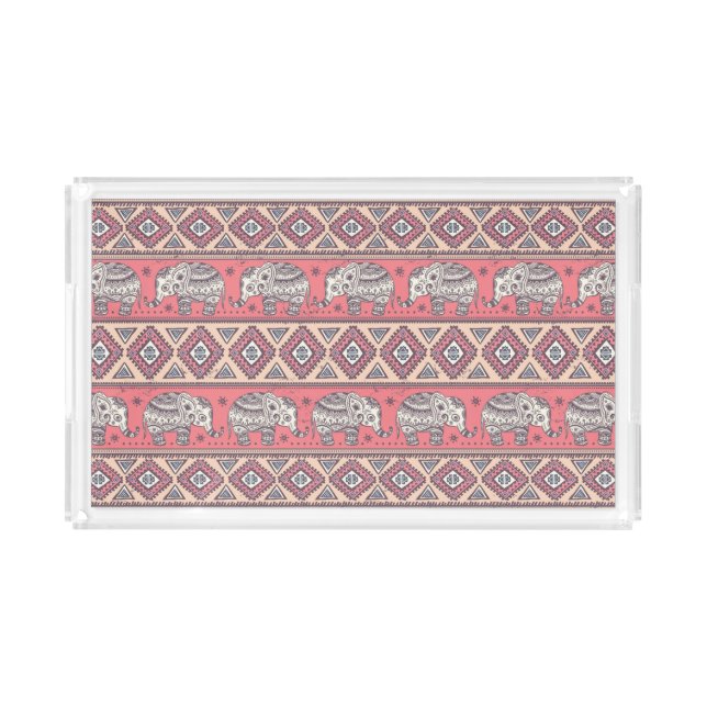 Pink Ethnic Elephant Pattern Acrylic Tray (Front)