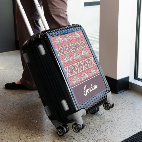 Pink Ethnic Elephant Pattern  Add Your Name Luggage