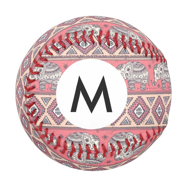 Pink Ethnic Elephant Pattern Baseball (Front Left)