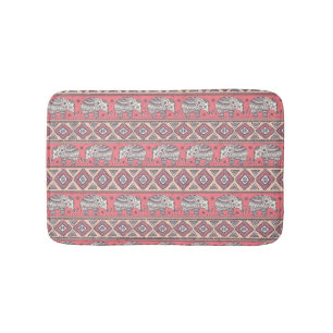Pink Ethnic Elephant Pattern Bathroom Mat