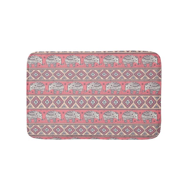 Pink Ethnic Elephant Pattern Bathroom Mat (Front)