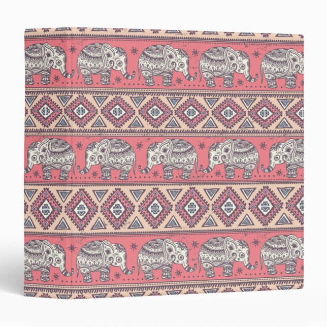 Pink Ethnic Elephant Pattern Binder (Front/Spine)