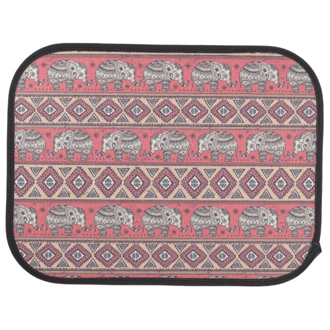 Pink Ethnic Elephant Pattern Car Floor Mat (Rear)