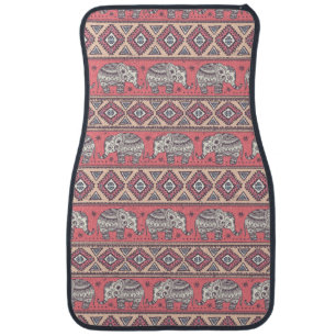Pink Ethnic Elephant Pattern Car Floor Mat