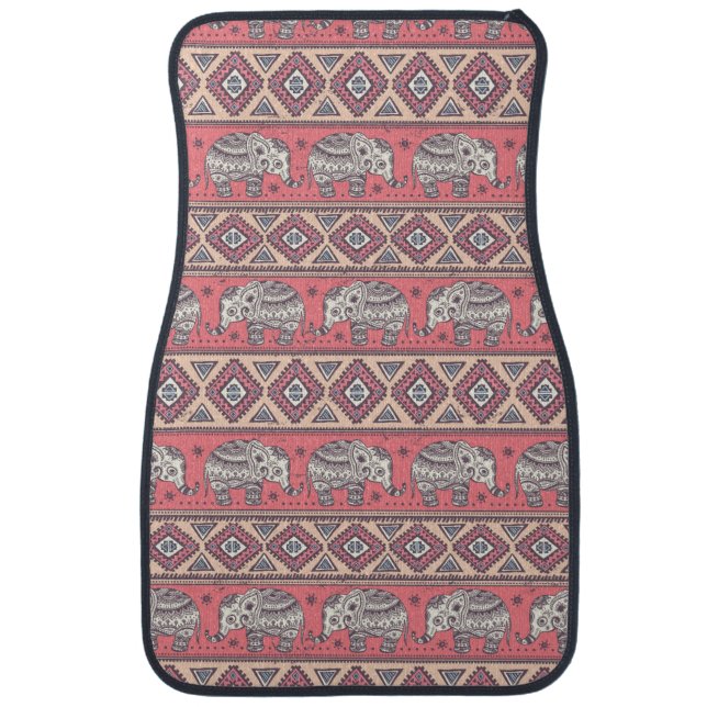 Pink Ethnic Elephant Pattern Car Floor Mat (Front)