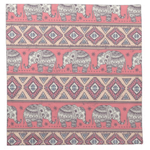 Pink Ethnic Elephant Pattern Cloth Napkin