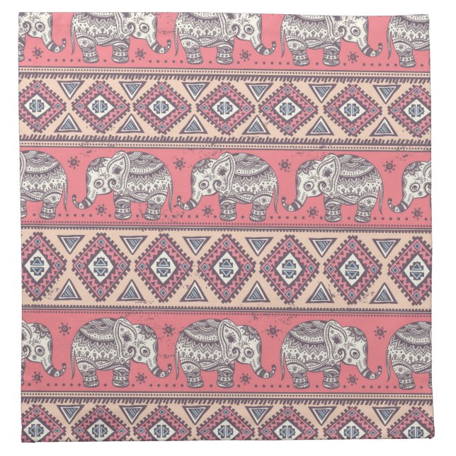 Pink Ethnic Elephant Pattern Cloth Napkin (Front)