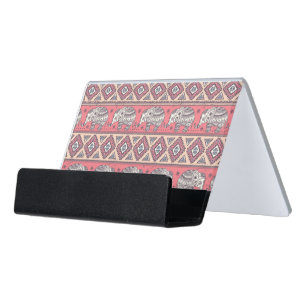 Pink Ethnic Elephant Pattern Desk Business Card Holder