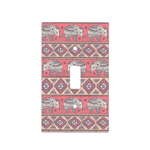 Pink Ethnic Elephant Pattern Light Switch Cover