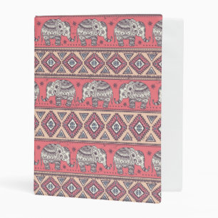 Pink Ethnic Elephant Pattern Mini Binder