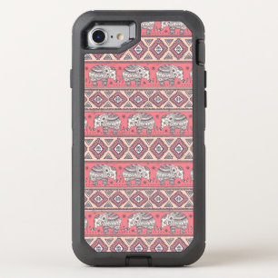 Pink Ethnic Elephant Pattern OtterBox Defender iPhone SE/8/7 Case