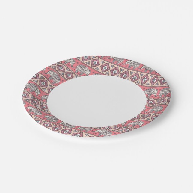 Pink Ethnic Elephant Pattern Paper Plates (Angled)