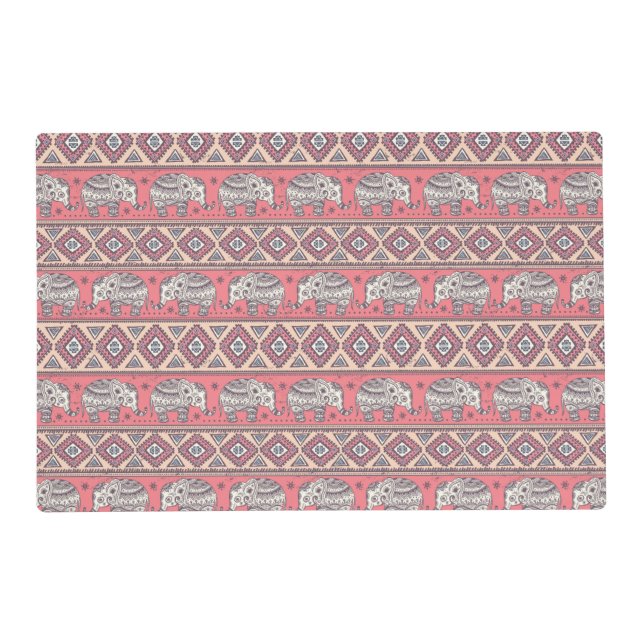 Pink Ethnic Elephant Pattern Placemat (Front)