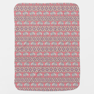 Pink Ethnic Elephant Pattern Receiving Blanket