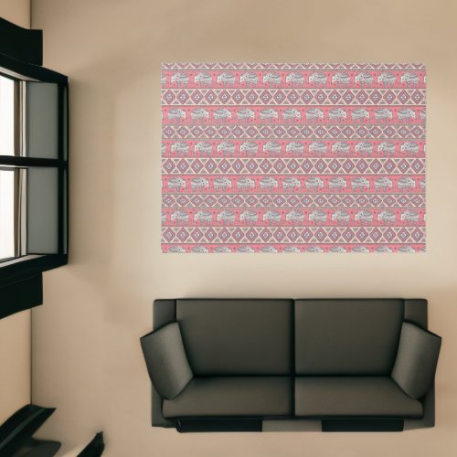 Pink Ethnic Elephant Pattern Rug