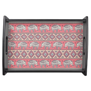 Pink Ethnic Elephant Pattern Serving Tray
