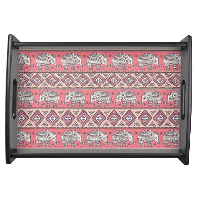 Pink Ethnic Elephant Pattern Serving Tray (Front)