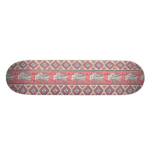 Pink Ethnic Elephant Pattern Skateboard