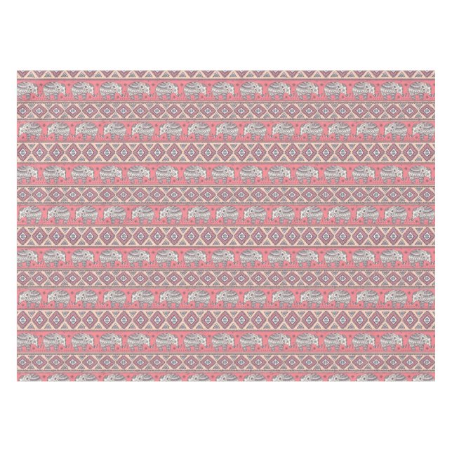 Pink Ethnic Elephant Pattern Tablecloth (Front (Horizontal))