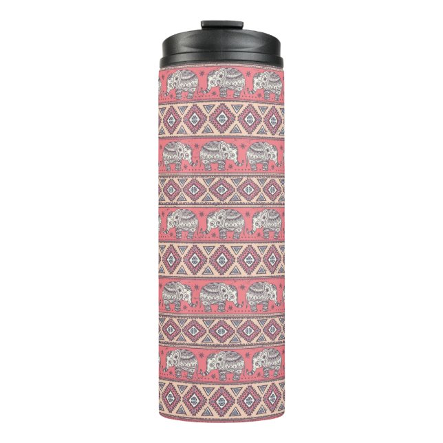 Pink Ethnic Elephant Pattern Thermal Tumbler (Front)