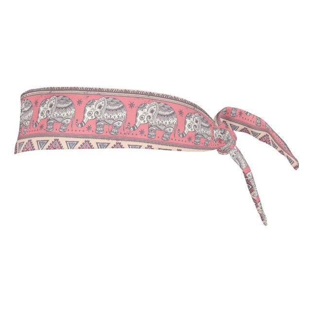 Pink Ethnic Elephant Pattern Tie Headband (Rotate 90)