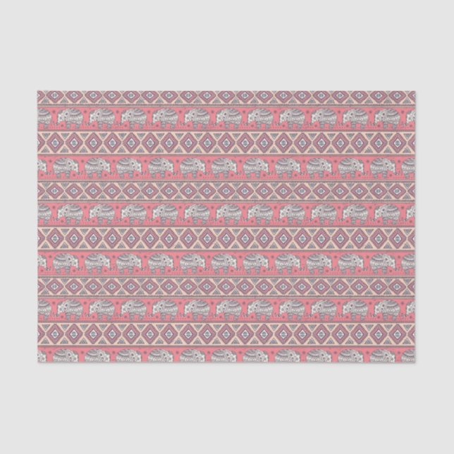 Pink Ethnic Elephant Pattern Tissue Paper (Front)