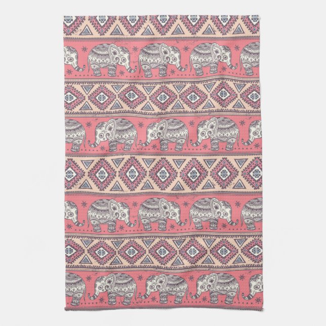 Pink Ethnic Elephant Pattern Towel (Vertical)
