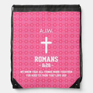 Pink Ethnic Pattern Bible Chapter Verse Christian Drawstring Bag