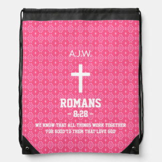 Pink Ethnic Pattern Bible Chapter Verse Christian Drawstring Bag