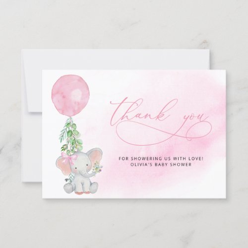 Pink Eucalyptus Elephant Baby Shower Thank You Card