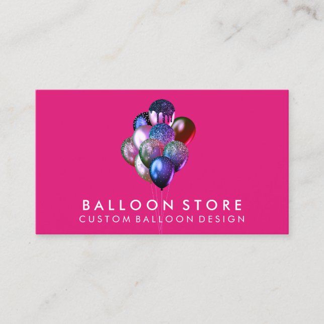 Pink Event Plan Party Decoration Glitter Balloons Business Card (Front)